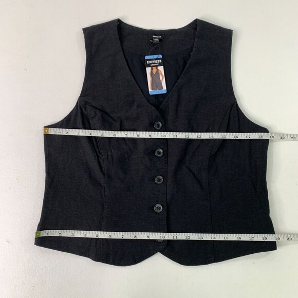 Express Women's Vest L Classic Fit V-Neck Button Up Linen Vest Black Size L - Picture 5 of 7